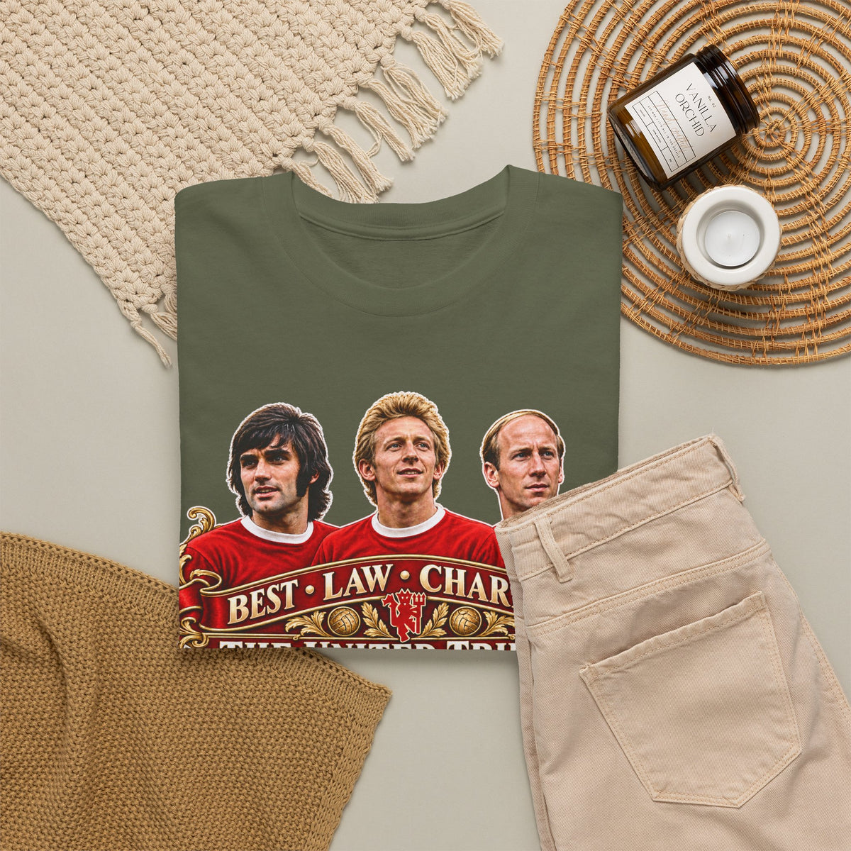 T-Shirt — 'The United Trinity: Best · Law · Charlton' Vintage Football Tribute Tee
