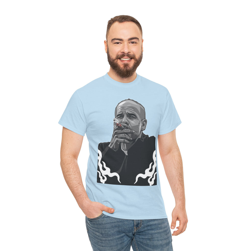 Pep Guardiola Smoking Portrait T‑Shirt — Moody Graphic Tee