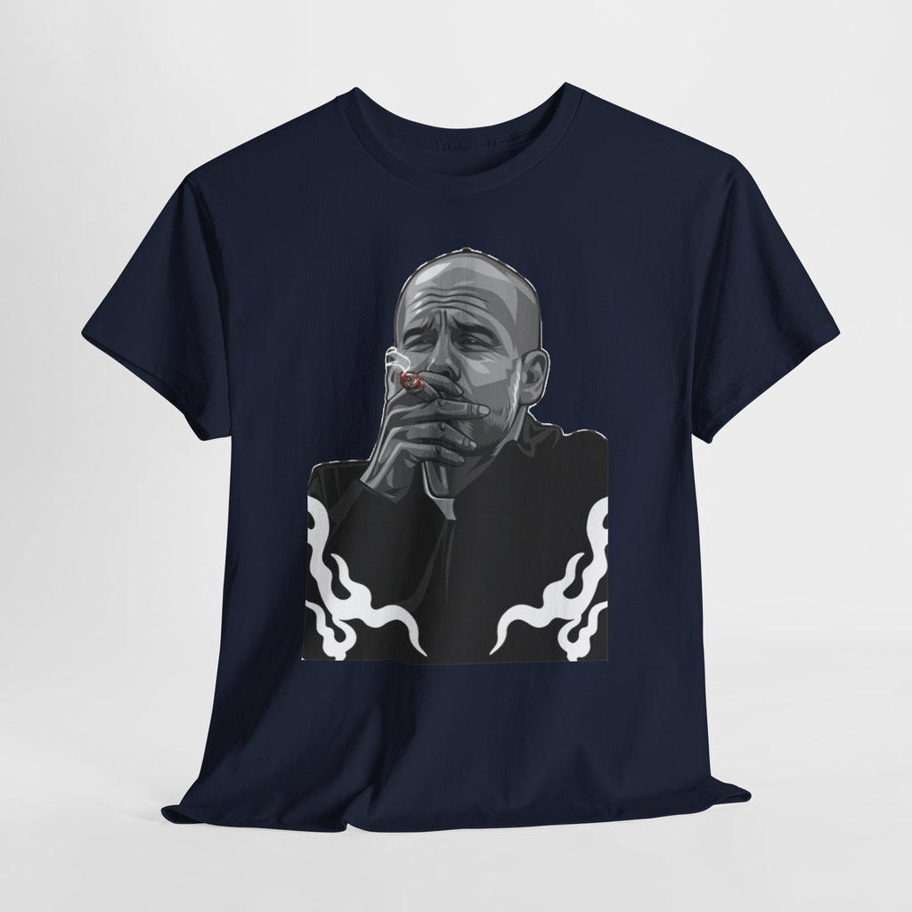 Pep Guardiola Smoking Portrait T‑Shirt — Moody Graphic Tee