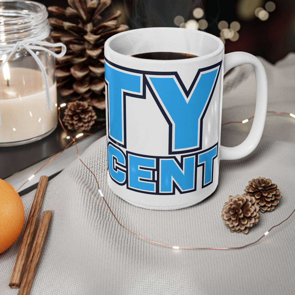 City Innocent Ceramic Coffee Mug — Bold Blue Graphic 11oz & 15oz