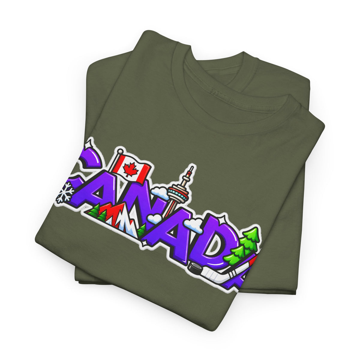 Canada Cartoon Graphic Tee — Canadian Landmark & Flag Travel T‑Shirt