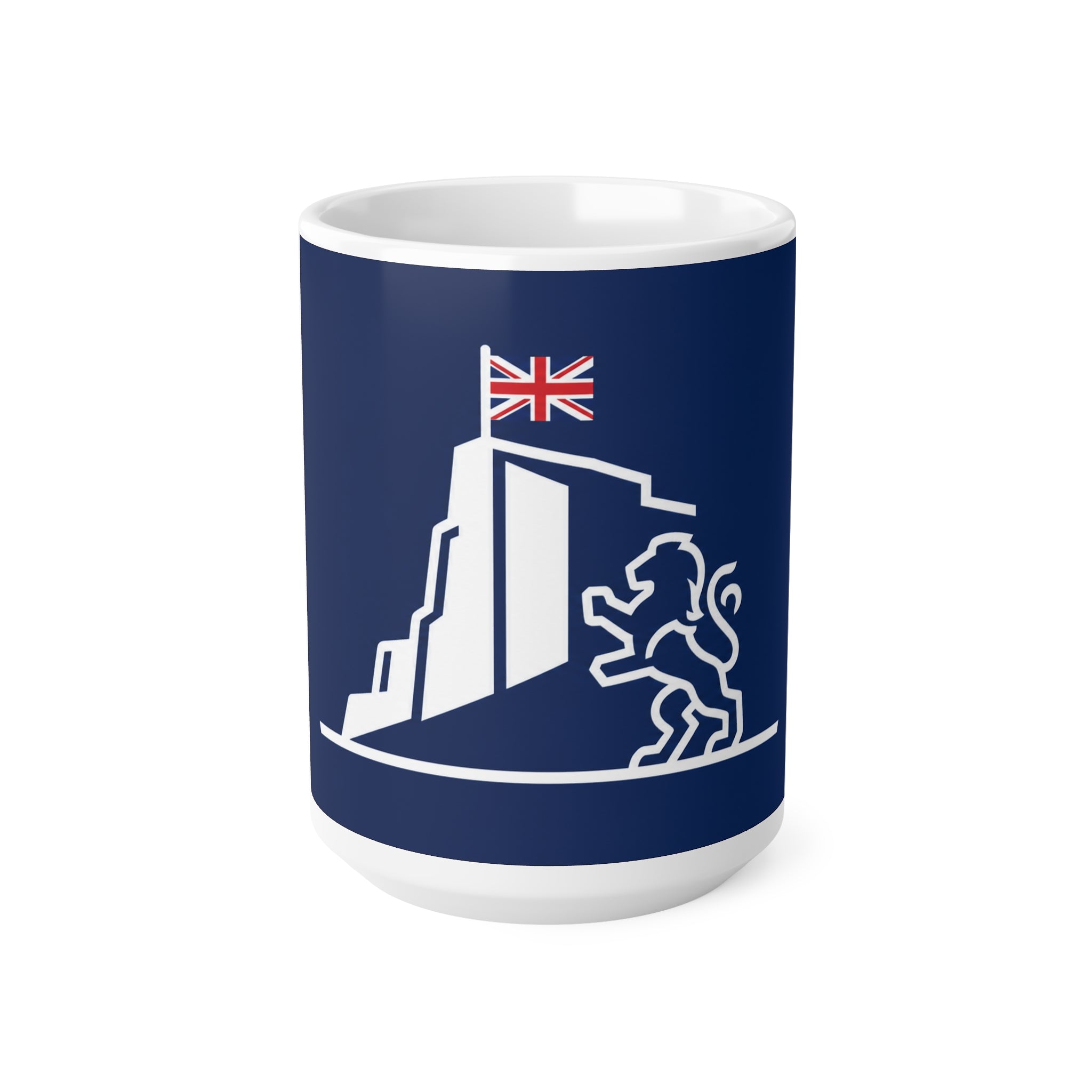 Navy Gibraltar Crest Ceramic Mug – Lion & Union Jack Coffee Cup (11oz/15oz)