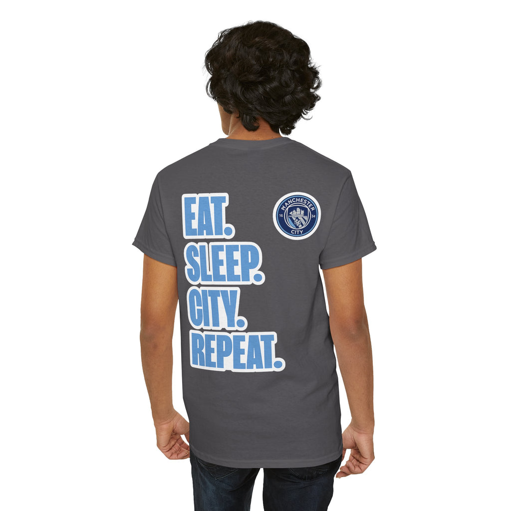 Manchester City T-Shirt – 'Eat. Sleep. City. Repeat.' Football Fan Tee