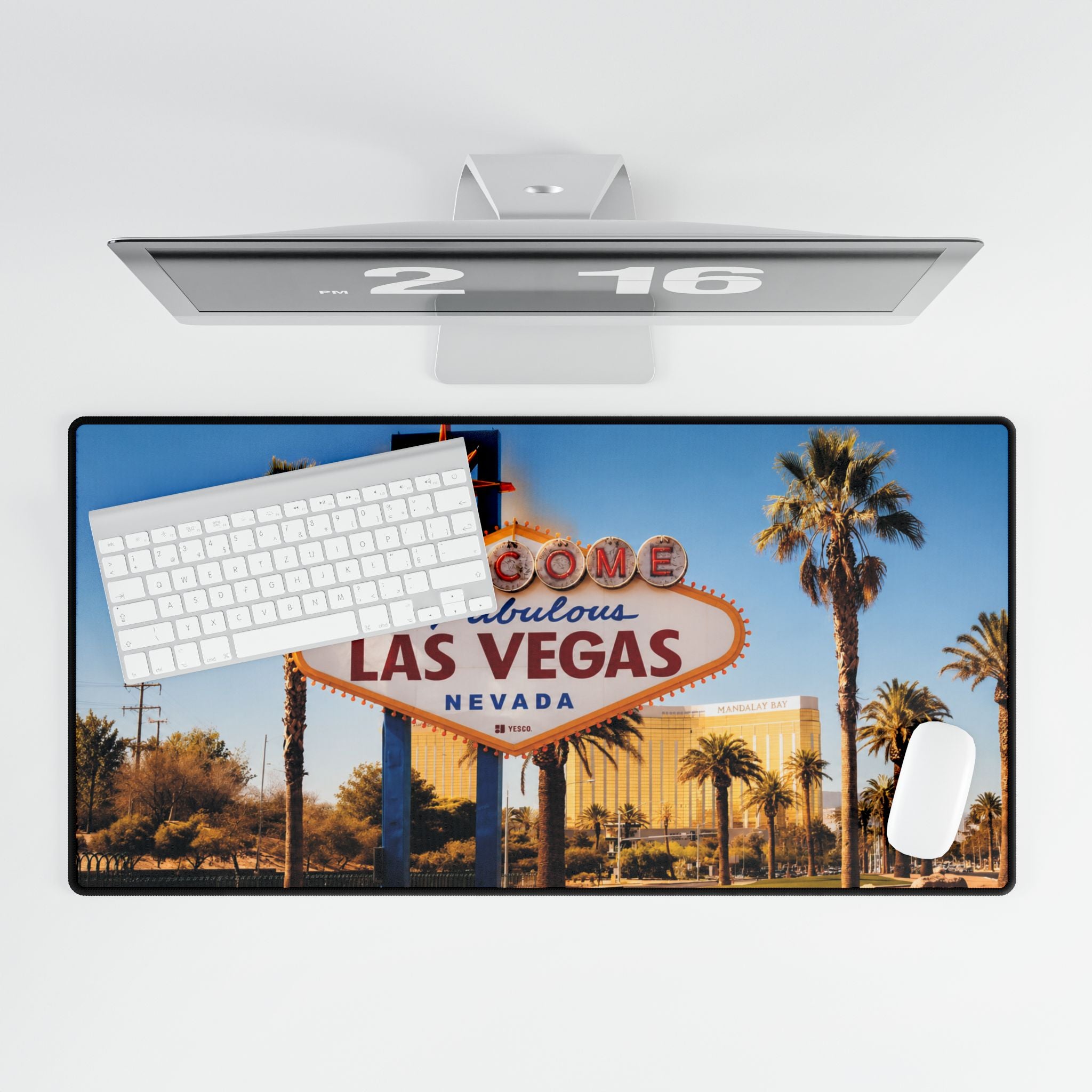Las Vegas Welcome Sign Desk Mat — Retro Palm Trees Gaming Mousepad
