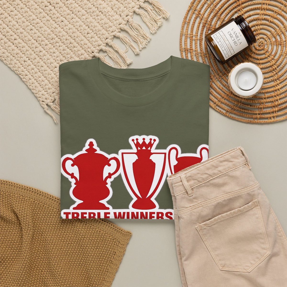 Manchester United Treble Winners 1999 Trophy Graphic Cotton T-Shirt