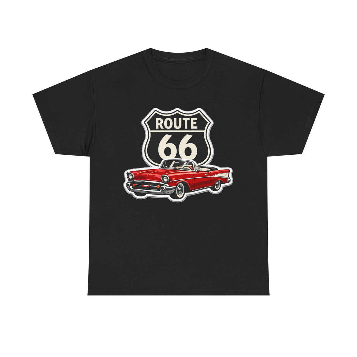 Route 66 Classic Car T‑Shirt — Retro Red Convertible Road Trip Tee