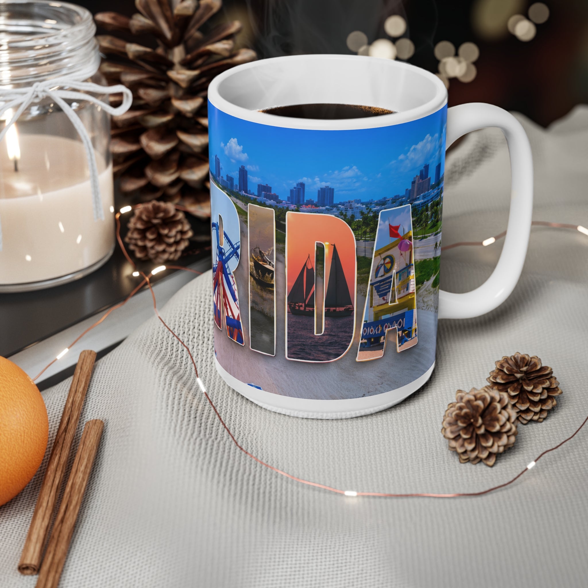 Florida Vacation Mug - "Escape to Florida" Ceramic Coffee Cup, 11oz & 15oz