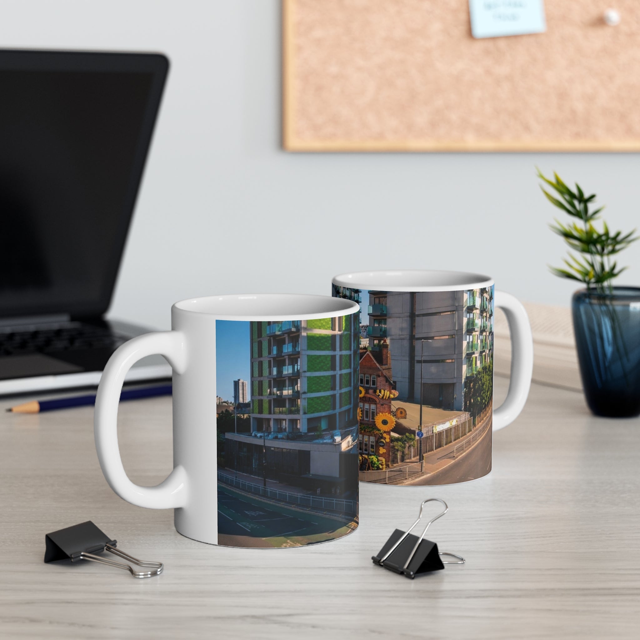 Black Friar Pub Manchester Sunflower Row House Ceramic Coffee Mug — 11oz & 15oz