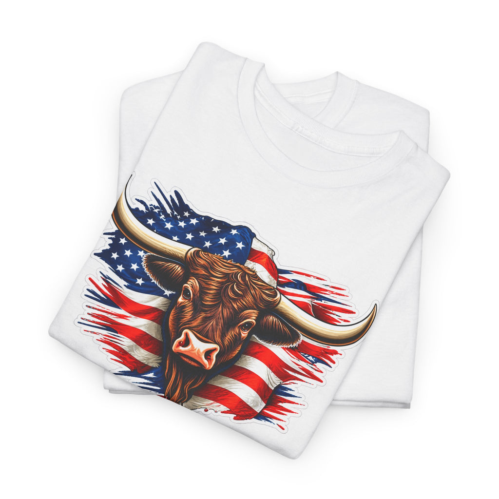 American Flag Bull Graphic Tee — Patriotic Cowboy Western T-Shirt