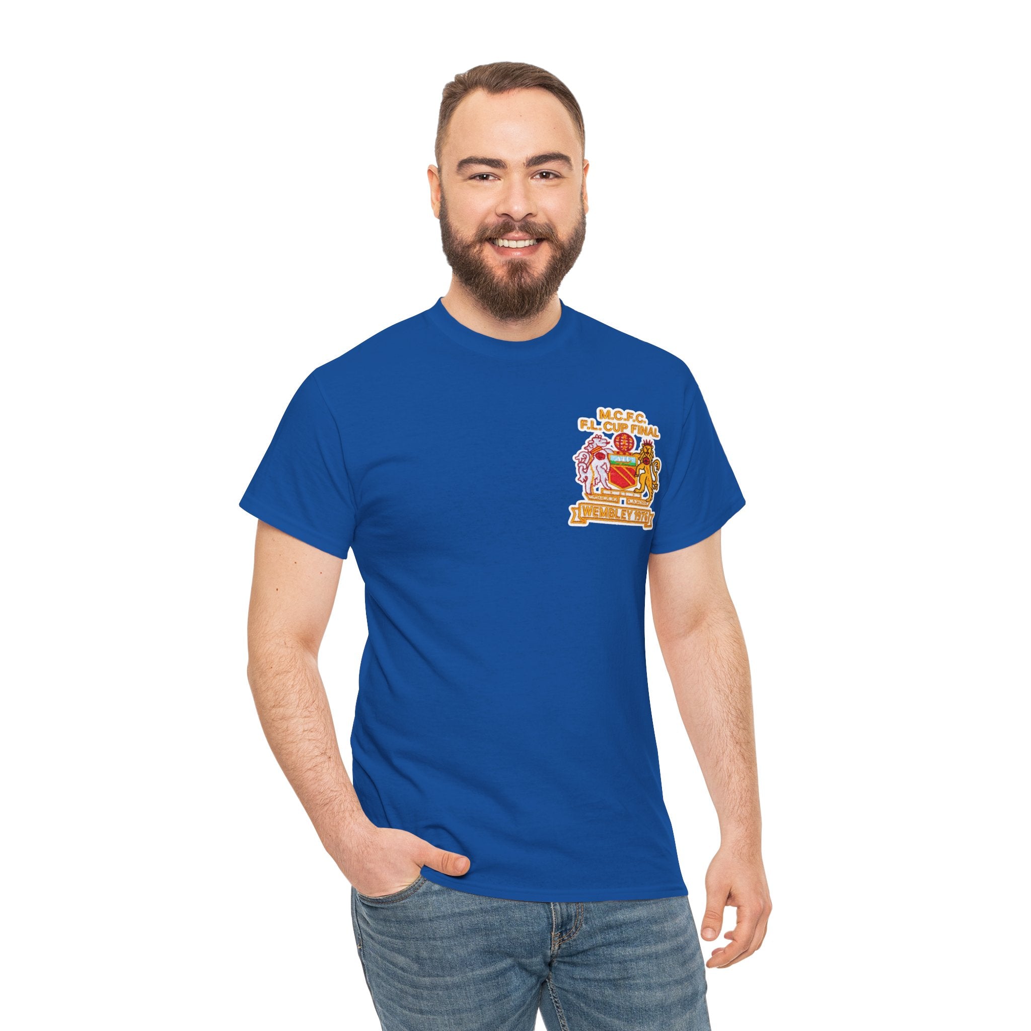 Manchester City 1976 League Cup Final Crest Cotton T‑Shirt — Vintage Football Fan Tee