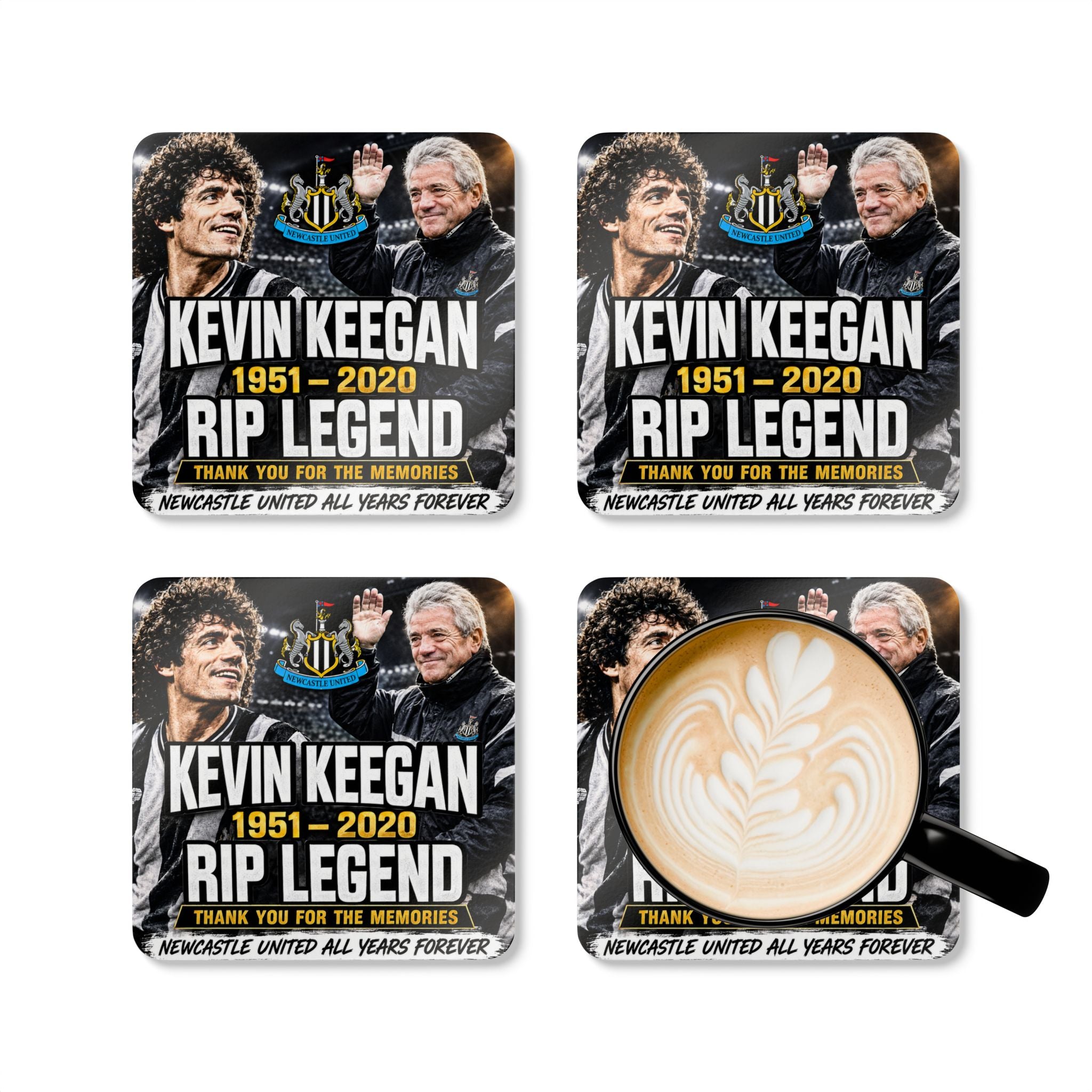Kevin Keegan Memorial Cork Coaster Set — "RIP LEGEND 1951–2020" Newcastle United Tribute