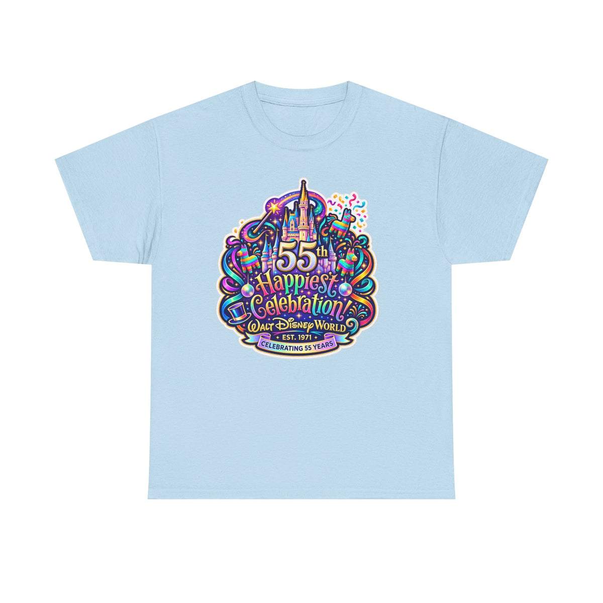 T-Shirt — "55th Happiest Celebration" Colorful Anniversary Castle Graphic Tee