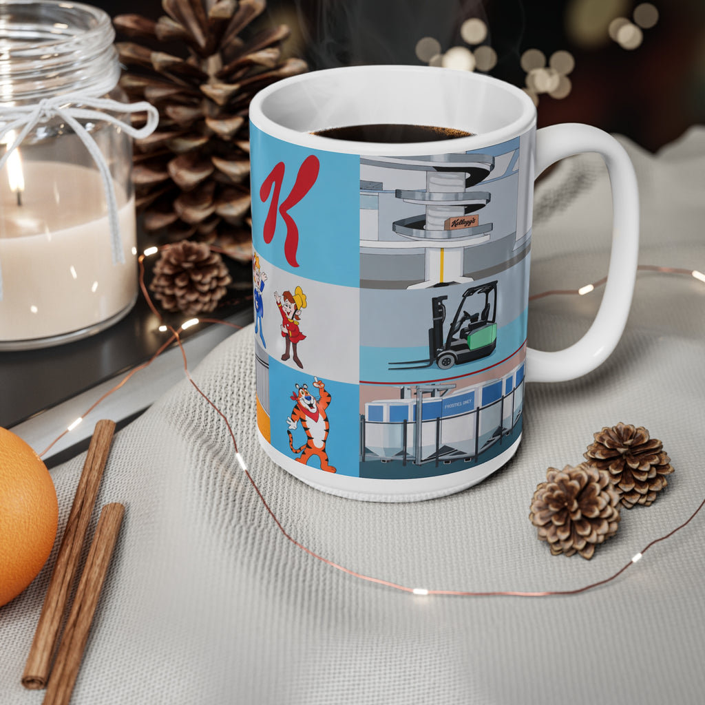 Kelloggs Trafford Park Cereal Mascot Collage Mug — 11oz & 15oz Ceramic Coffee Cup