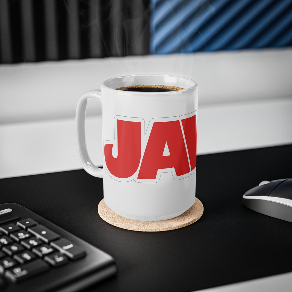 JAWS Bold Logo Coffee Mug — Retro Red Movie Fan Ceramic Cup (11oz, 15oz)