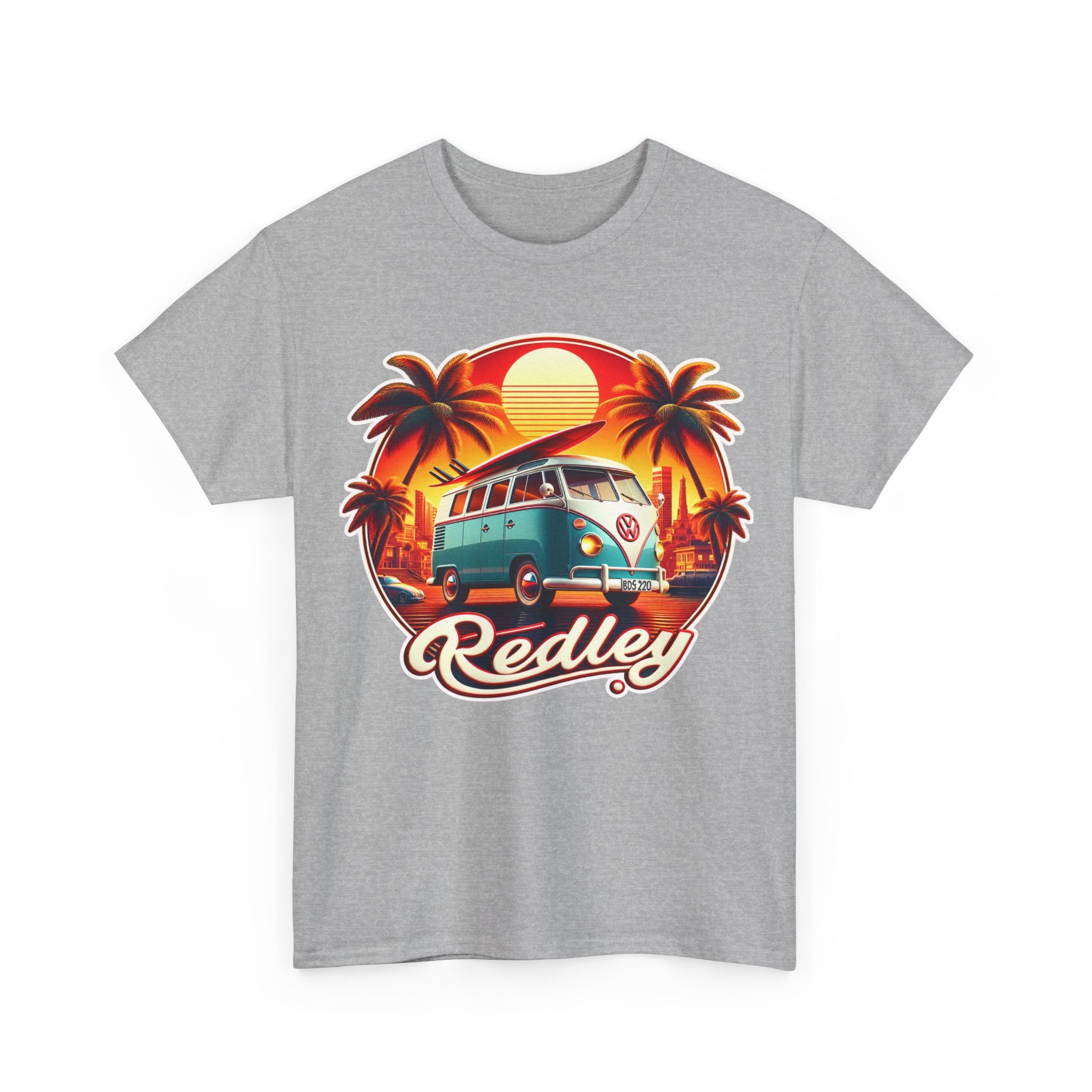Vintage Surf Van T-Shirt – Retro Beach Sunset Tee with 'Redley' Script