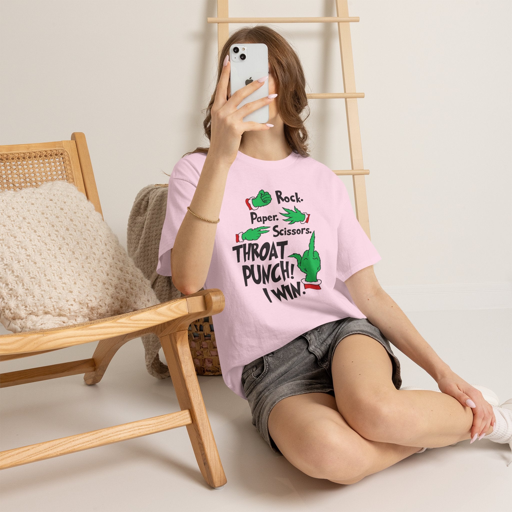 Funny Holiday Tee — "Rock. Paper. Scissors. Throat Punch! I Win" Graphic T-Shirt