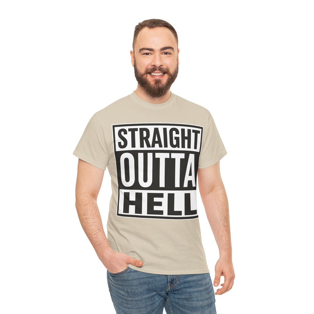 Straight Outta Hell T-Shirt — Bold Gothic Graphic Tee