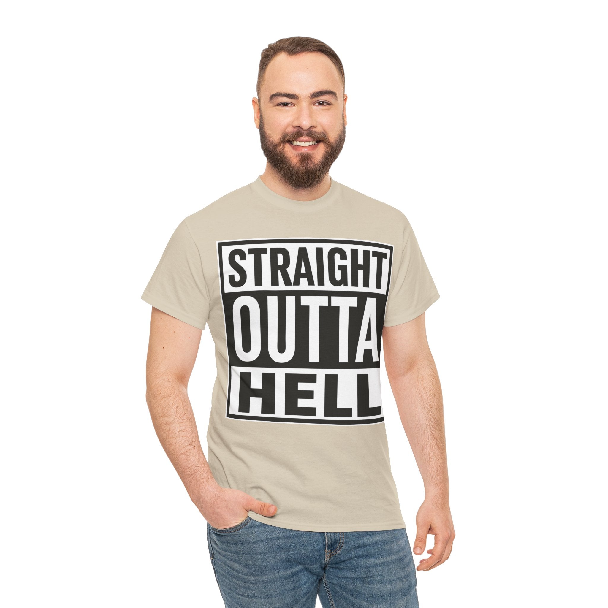 Straight Outta Hell T-Shirt — Bold Gothic Graphic Tee