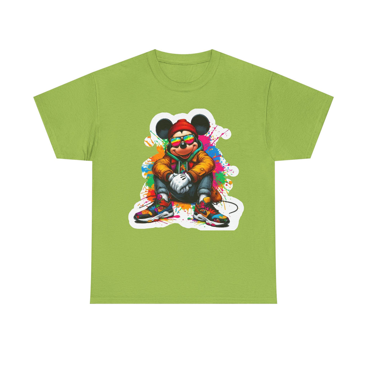 Streetwear Mouse Graphic Tee — Colorful Urban Hip-Hop Cartoon Shirt