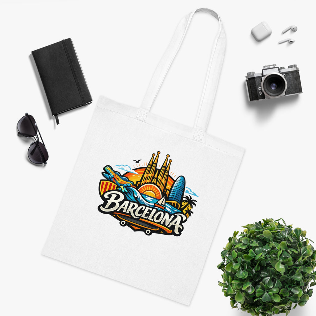 Barcelona Skyline Cotton Tote — Souvenir Travel Beach Bag