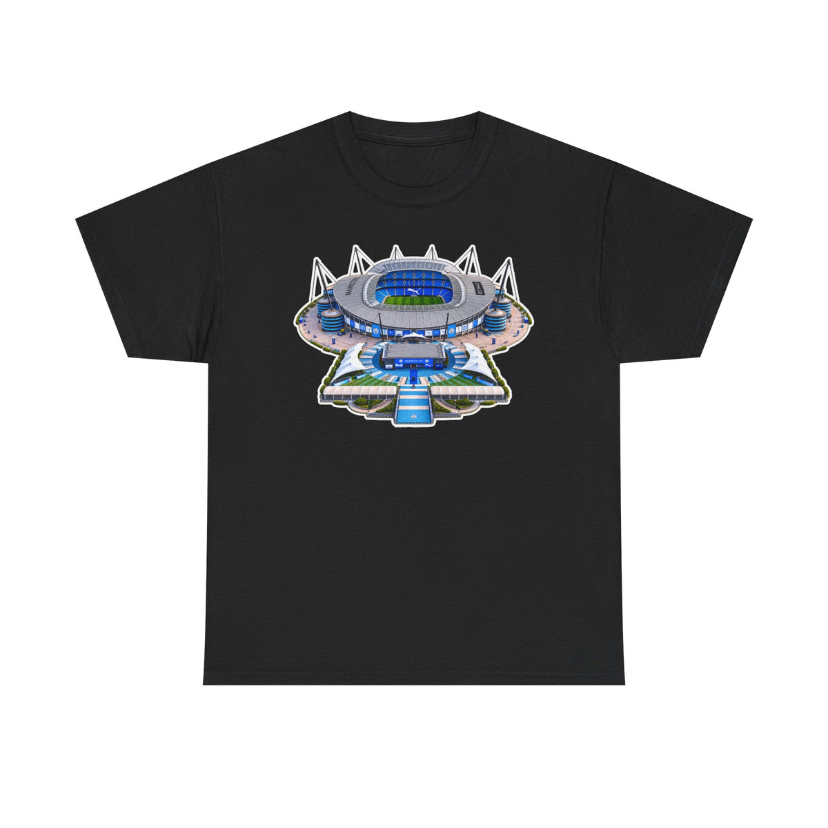 Manchester City Etihad Stadium Illustration T-Shirt — Retro Soccer Arena Graphic Tee