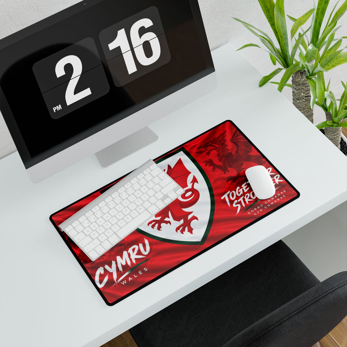 Wales Red Dragon Desk Mat — 'Cymru Together Stronger' Gaming/Office Mouse Pad