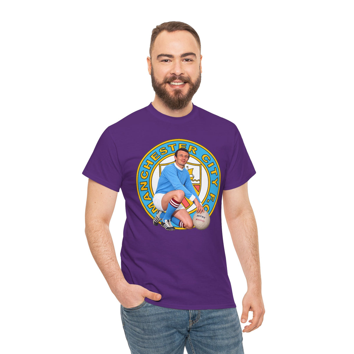 Mike Summerbee Manchester City Vintage Soccer Tee — Retro Player Crest Graphic