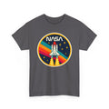 NASA Retro Rocket T‑Shirt — Vintage Space Shuttle Tee with Rainbow Trail