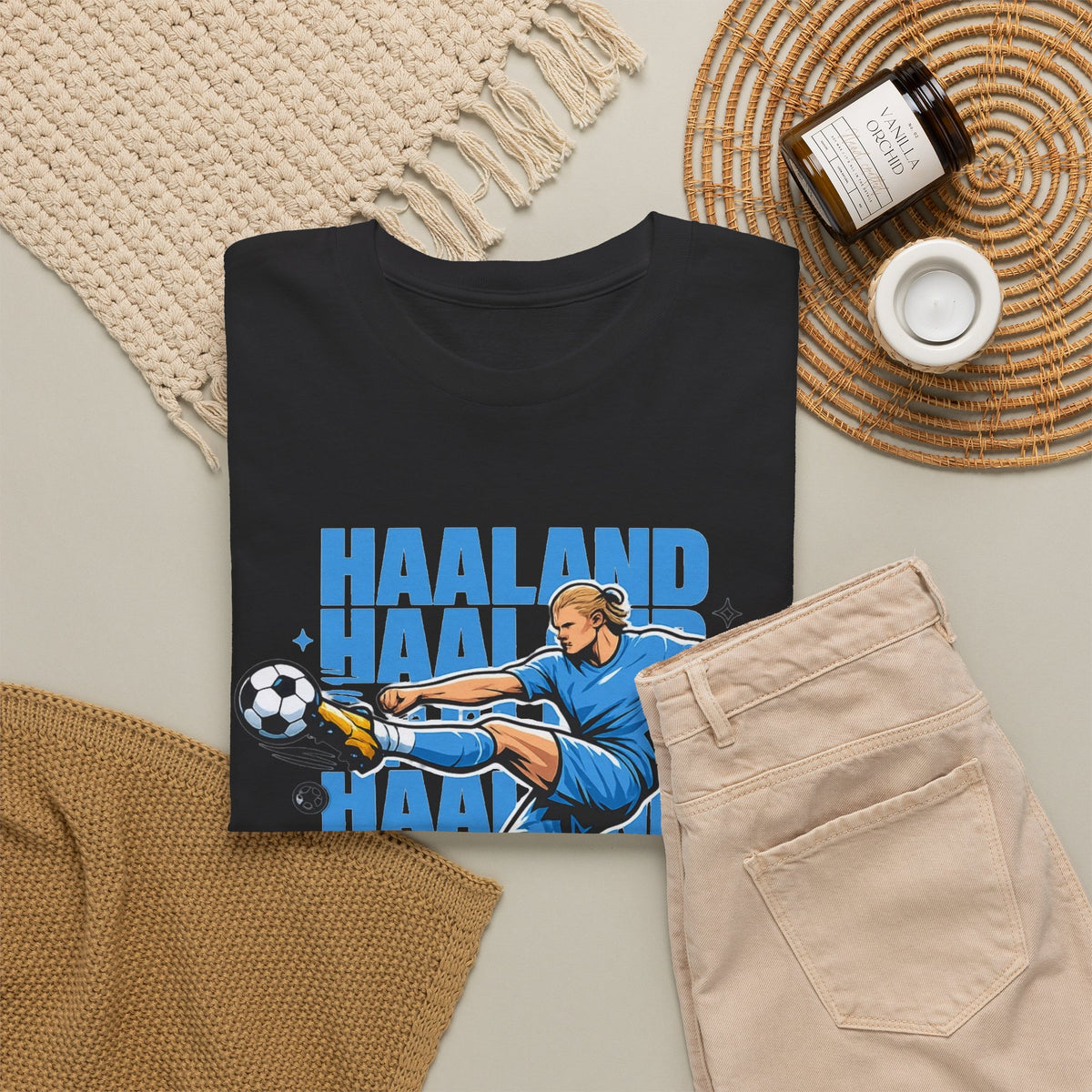 Haaland Manchester City Inspired Cotton T-Shirt — Striker Action Graphic Football Shirt