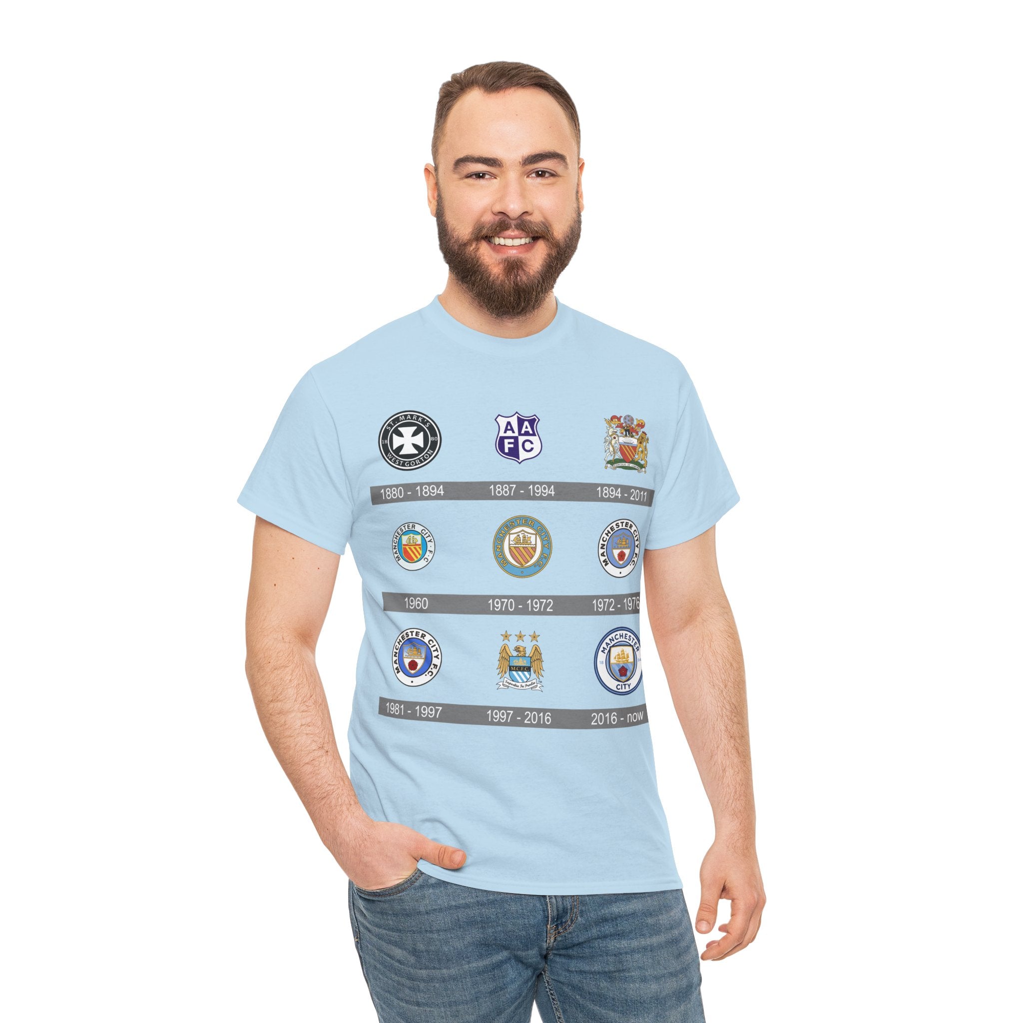 Manchester City Crest Timeline T-Shirt — Retro Club Crest History Tee