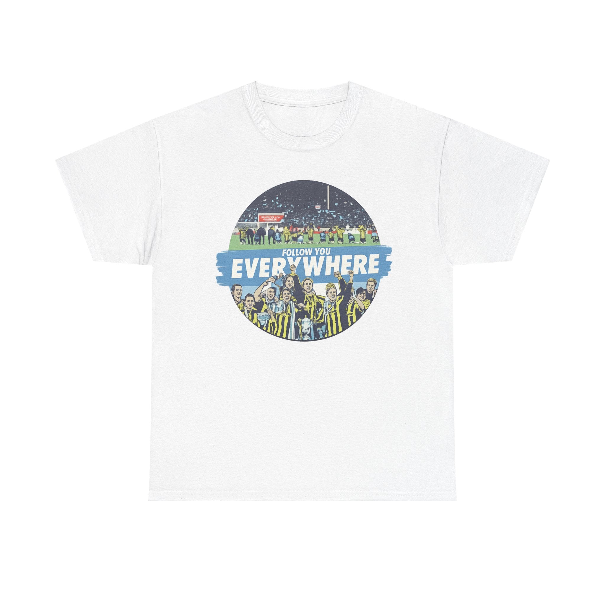 Manchester City Everywhere Soccer Crowd Graphic Tee — 'Follow You Everywhere' Fan Shirt