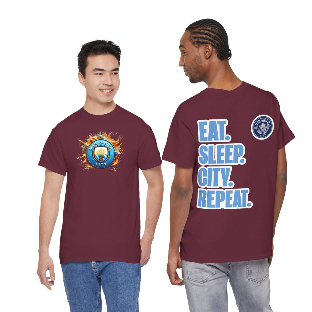 Manchester City T-Shirt – 'Eat. Sleep. City. Repeat.' Football Fan Tee