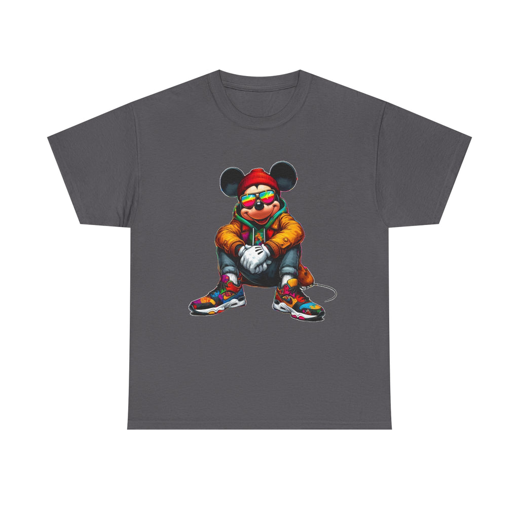 Mickey Mouse Streetwear Graphic Tee — Hip-Hop Mouse Character Sitting in Sneakers