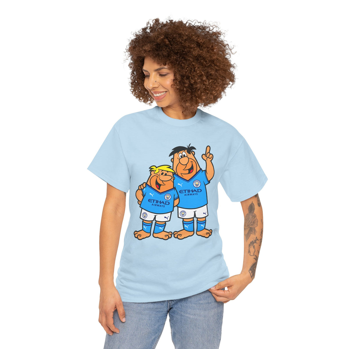 Manchester City The Flintstones Etihad Airways Cartoon Cotton T-Shirt