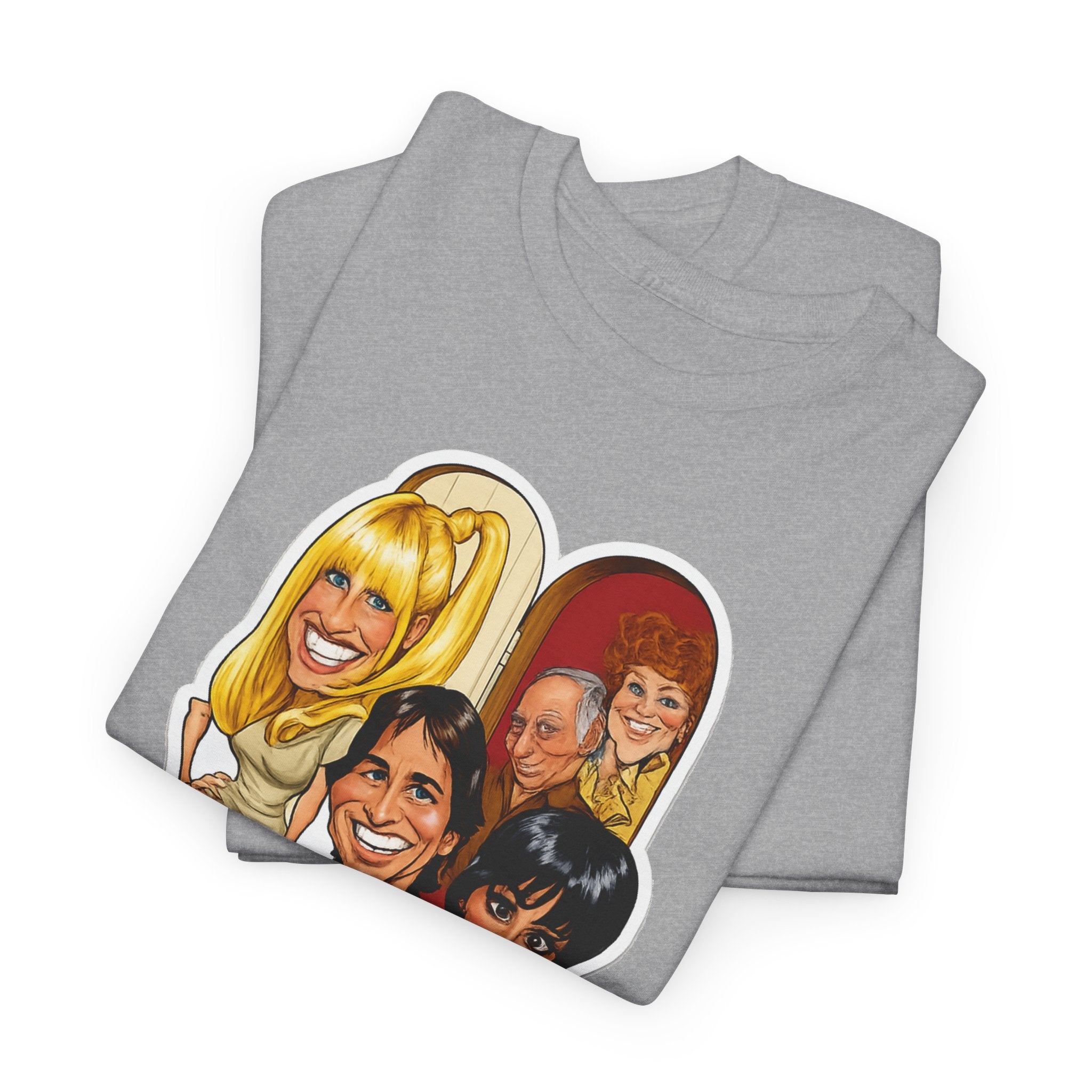 Three's Company Retro TV Tee — Vintage Sitcom Caricature T-Shirt