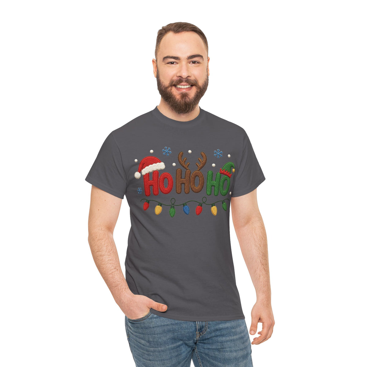 Christmas Ho Ho Ho Tee — Festive Santa, Reindeer & Lights Holiday T-Shirt