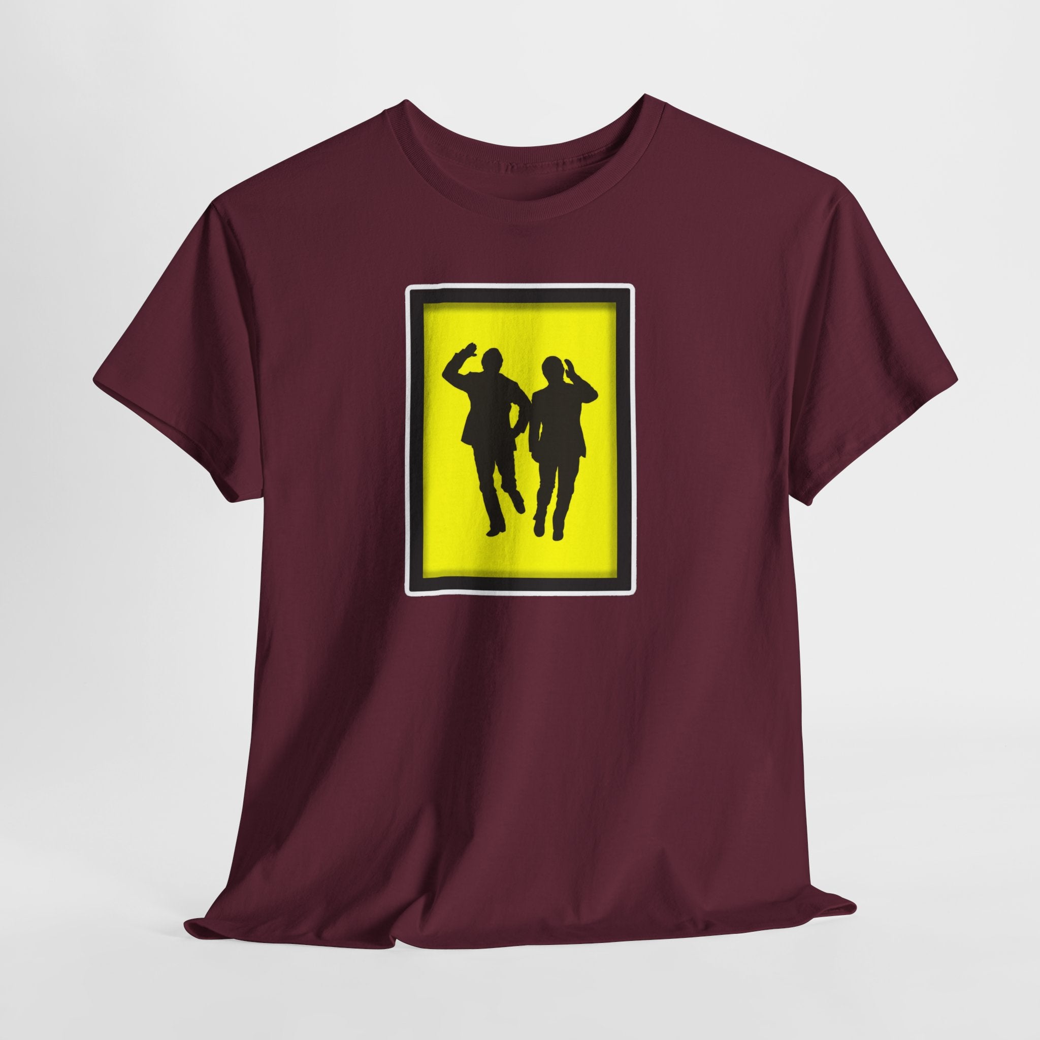 Morecambe and Wise Dancing Silhouette Tee – Retro Yellow Frame Graphic T-Shirt