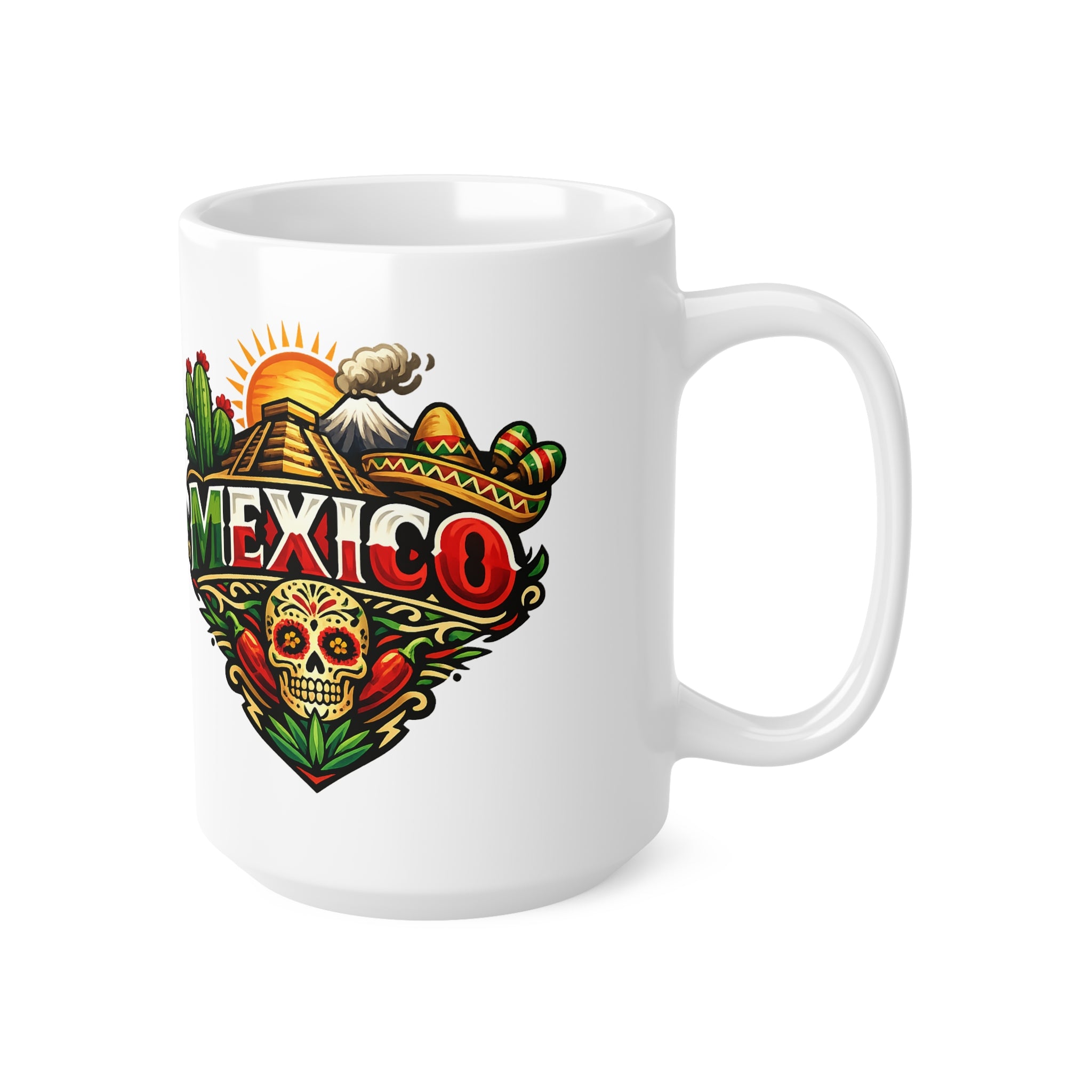 Mexico Travel Coffee Mug — Colorful Sugar Skull & Sunset Ceramic Mug (11oz/15oz)