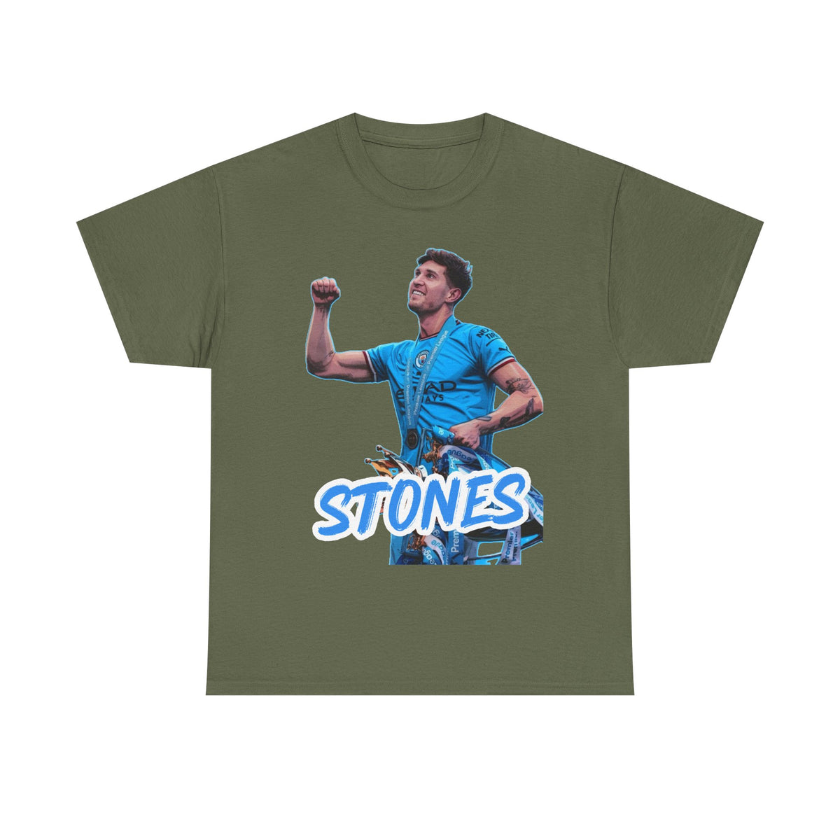 John Stones Manchester City Soccer Fan Tee — Blue Player Graphic T-Shirt