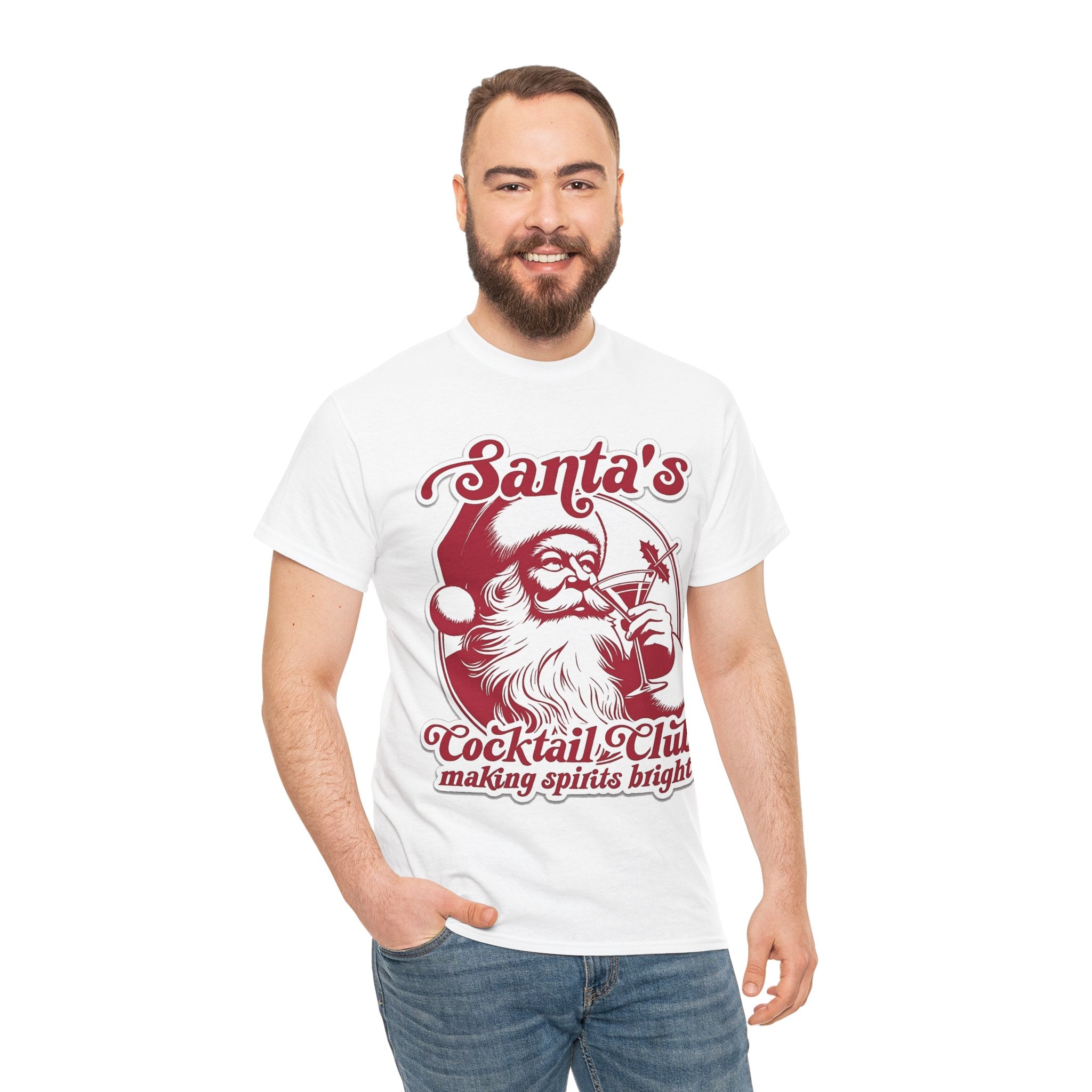 Santa’s Cocktail Club Tee — "Making Spirits Bright" Christmas Shirt