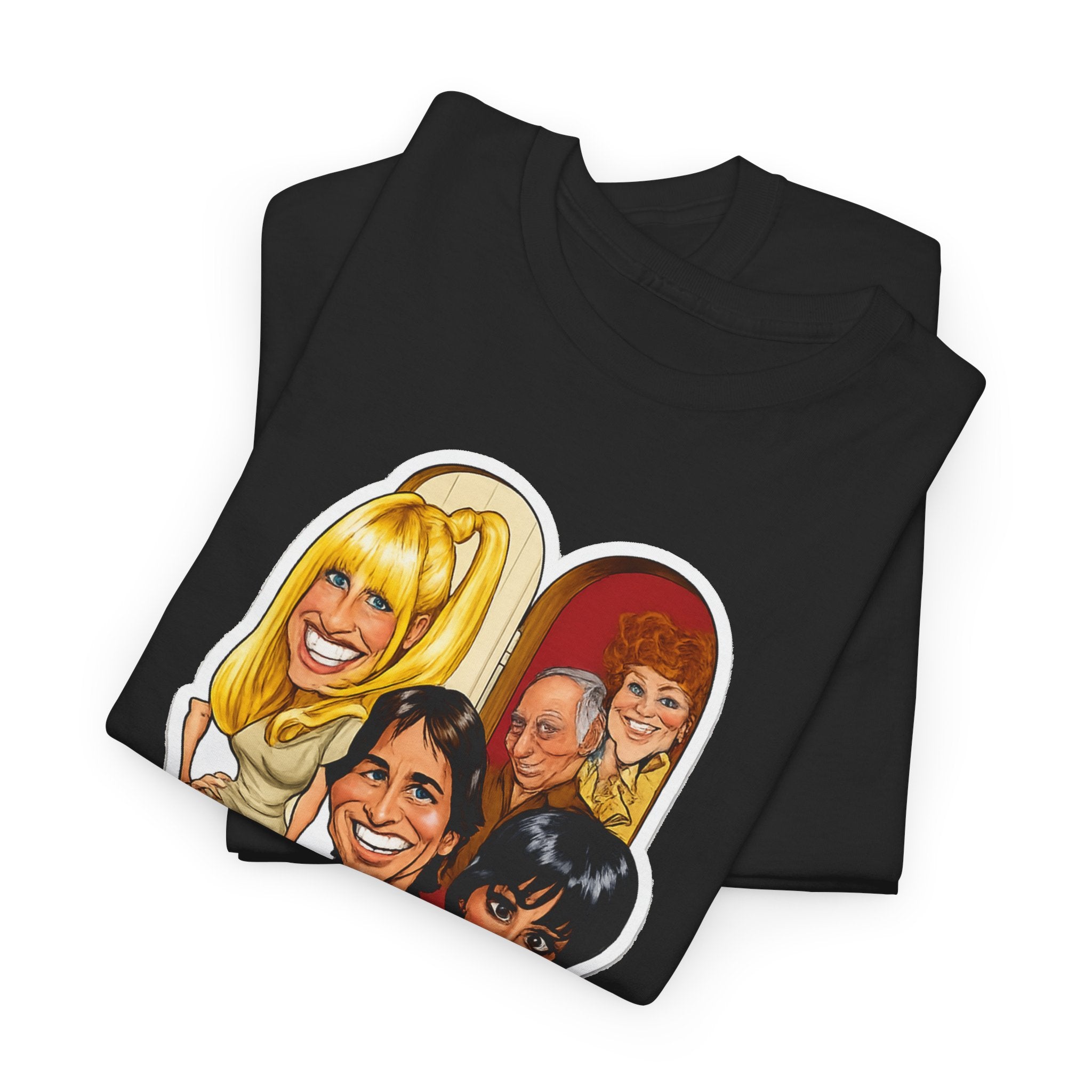 Three's Company Retro TV Tee — Vintage Sitcom Caricature T-Shirt