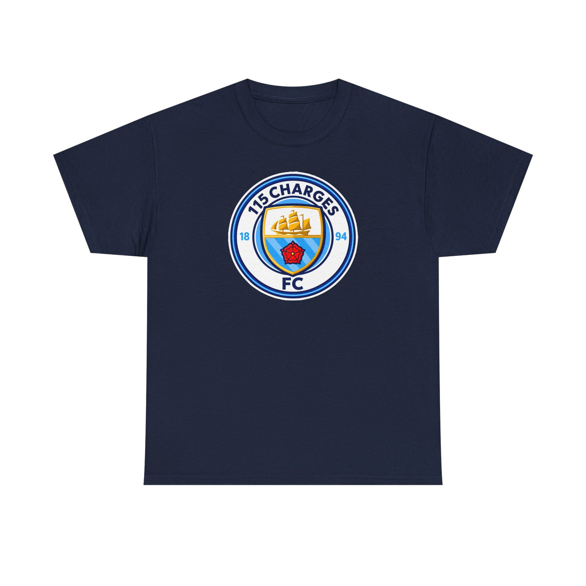 115 Charges FC Crest Cotton Tee — Vintage Blue Club Logo T-Shirt