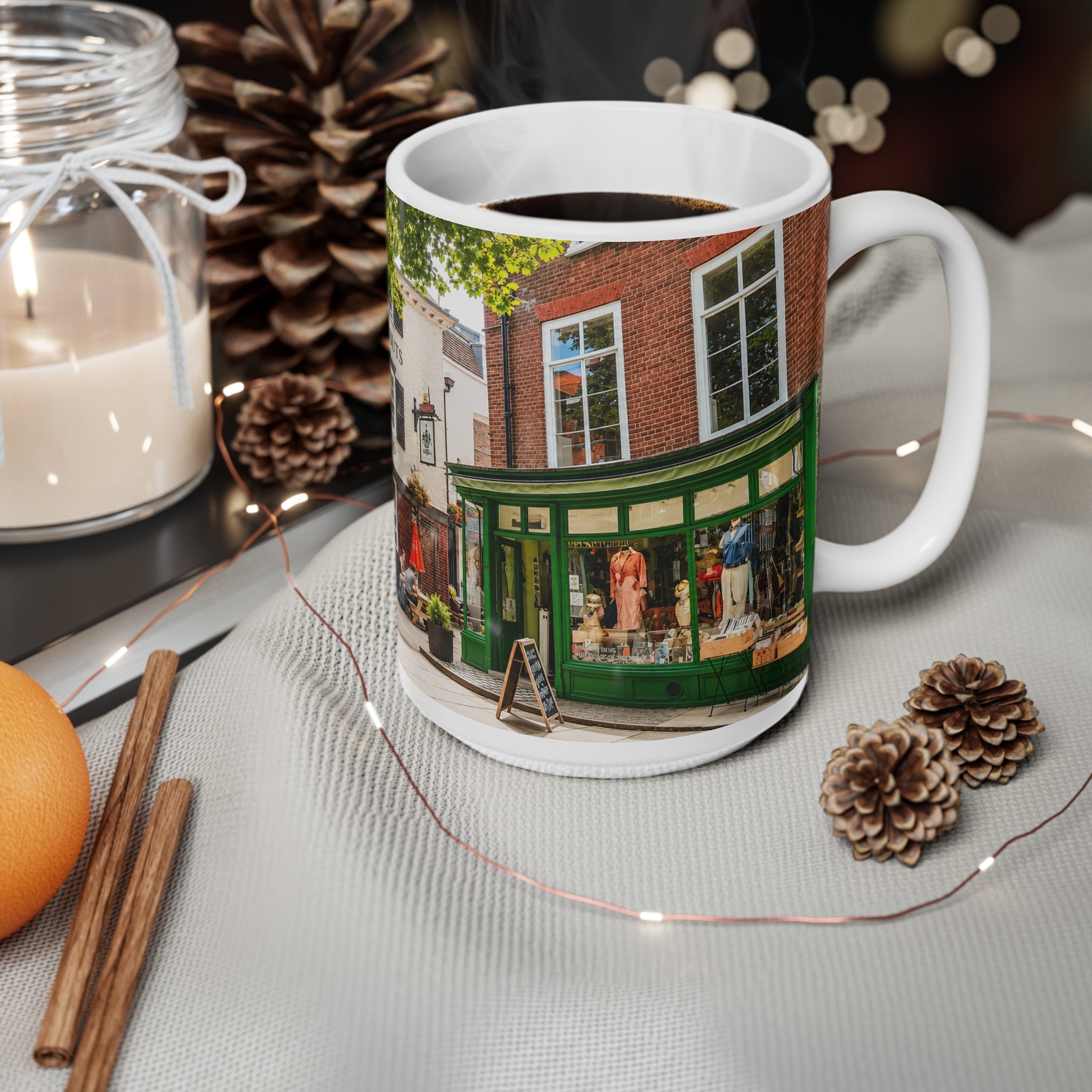 Richmond Ted Lasso English Pub Street Scene Mug — Ceramic Coffee Cup (11oz & 15oz)