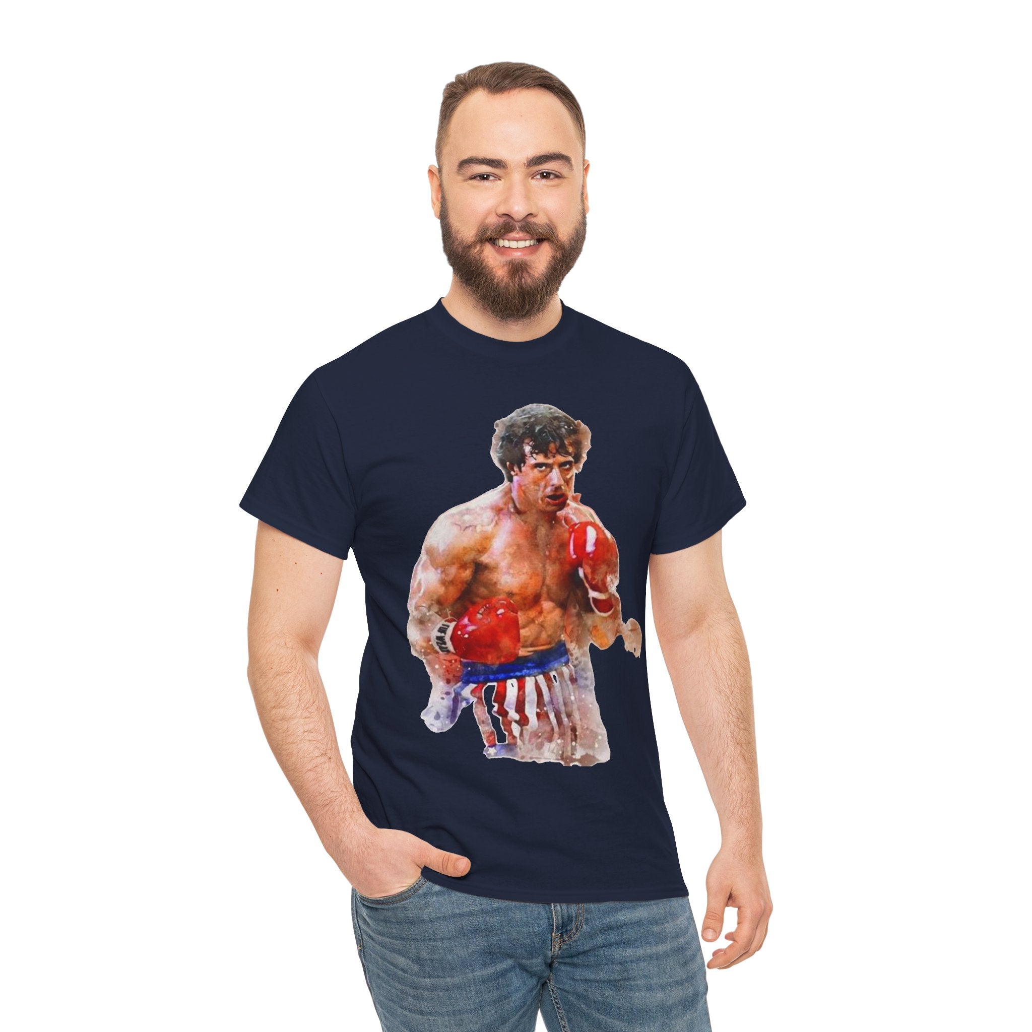 Boxer Rocky Painting T‑Shirt — Vintage American Flag Boxing Tee