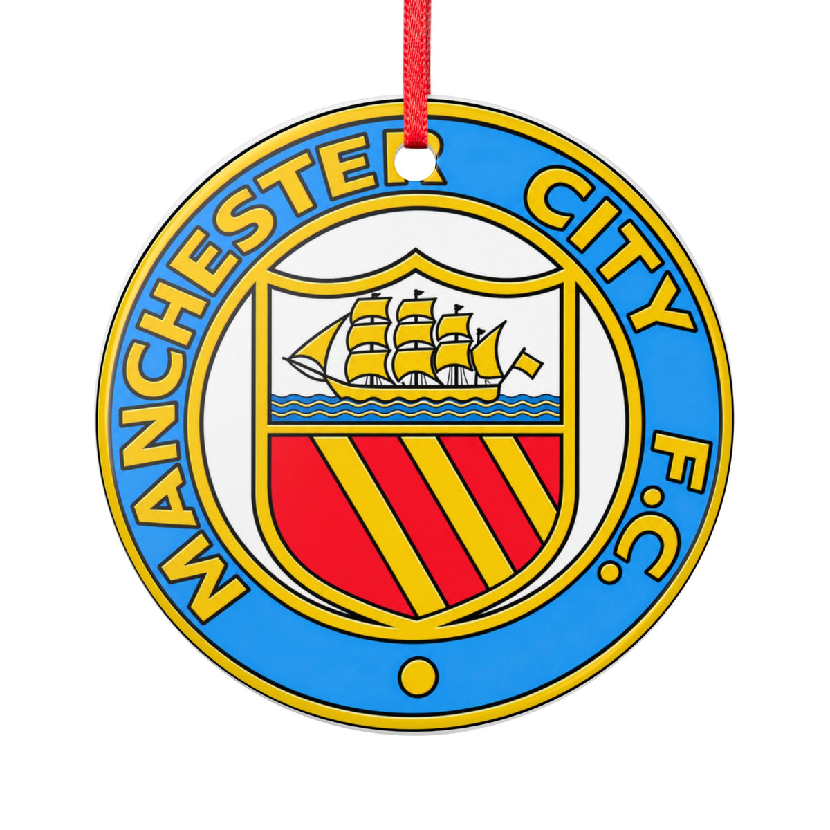 Manchester City FC Retro Crest Ceramic Ornament – Double-Sided Football Club Crest Holiday Decoration