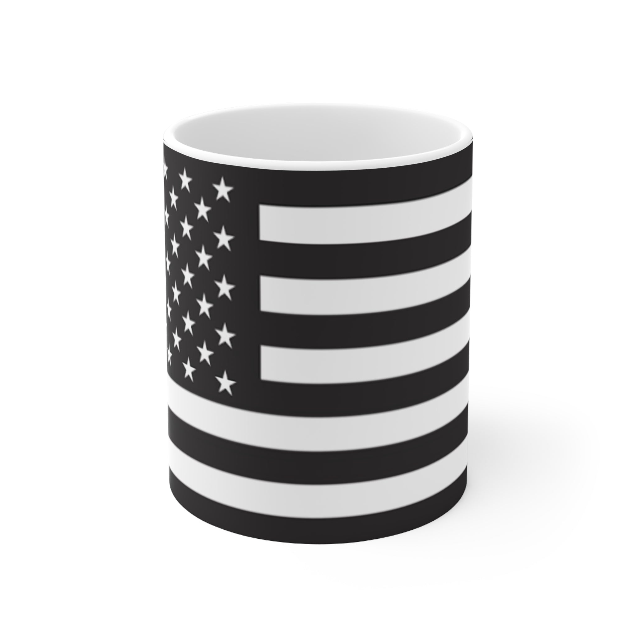 Black & White American Flag Coffee Mug — Ceramic 11oz/15oz