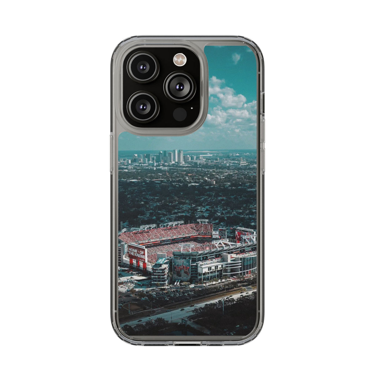 Tampa Bay Raymond James Stadium Clear Phone Case — Aerial City Stadium Design