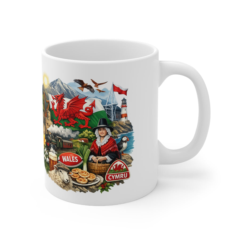 Wales Scenic Souvenir Mug – Welsh Dragon, Castles & Landscapes (11oz/15oz)