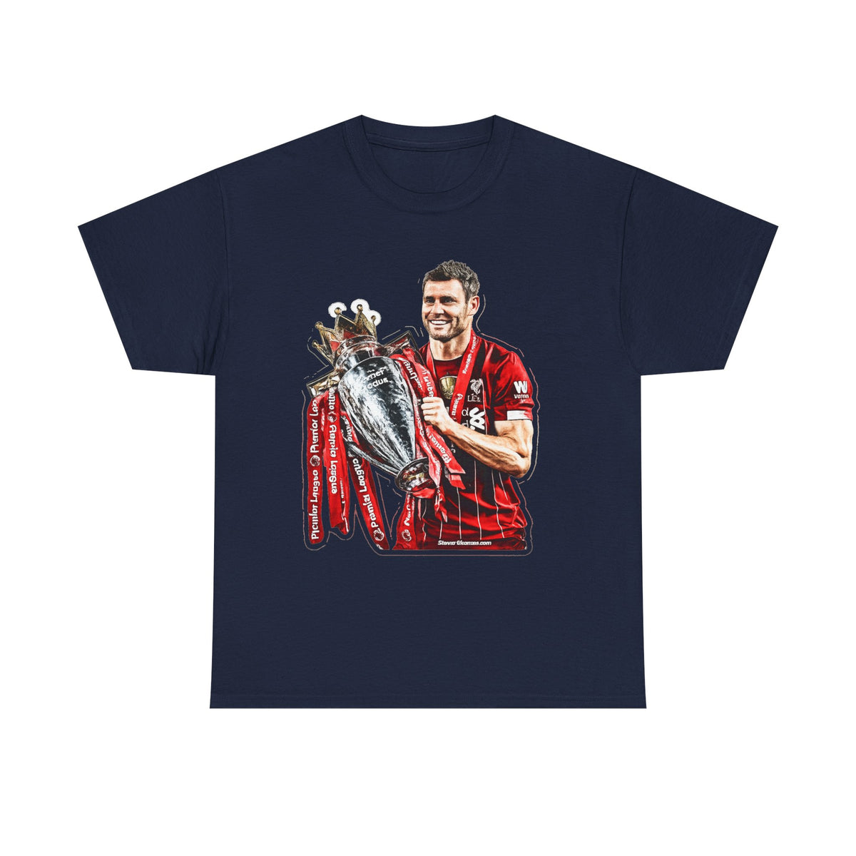 James Milner Liverpool Premier League Champion Trophy T-Shirt — Player Holding Premier Trophy