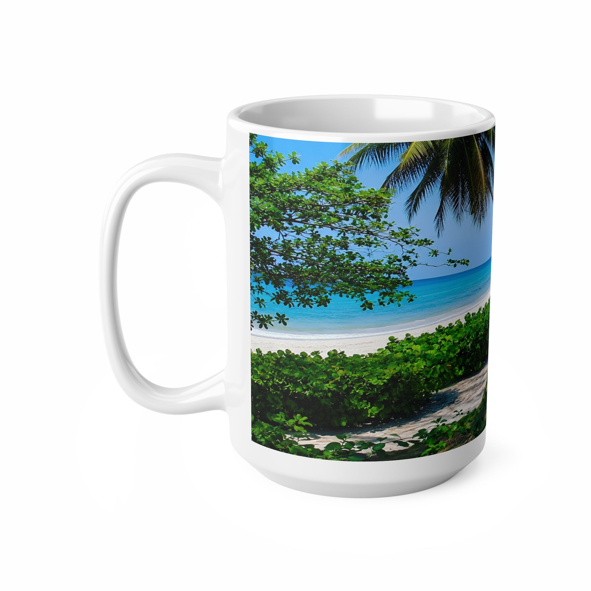 Barbados Tropical Beach Coffee Mug — Scenic Palm Tree Ocean 11oz/15oz